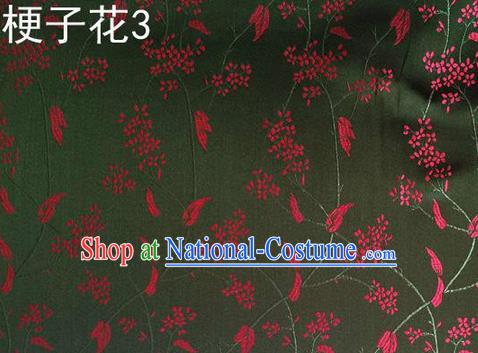 Asian Chinese Traditional Handmade Embroidery Stem Flowers Silk Fabric, Top Grade Nanjing Brocade Tang Suit Hanfu Atrovirens Fabric Cheongsam Cloth Material