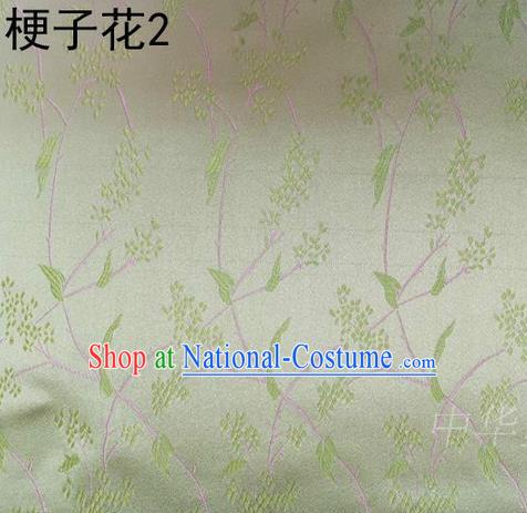 Asian Chinese Traditional Handmade Embroidery Stem Flowers Silk Fabric, Top Grade Nanjing Brocade Tang Suit Hanfu Light Green Fabric Cheongsam Cloth Material