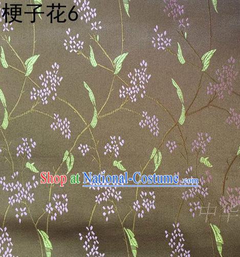 Asian Chinese Traditional Handmade Embroidery Stem Flowers Silk Fabric, Top Grade Nanjing Brocade Tang Suit Hanfu Brown Fabric Cheongsam Cloth Material