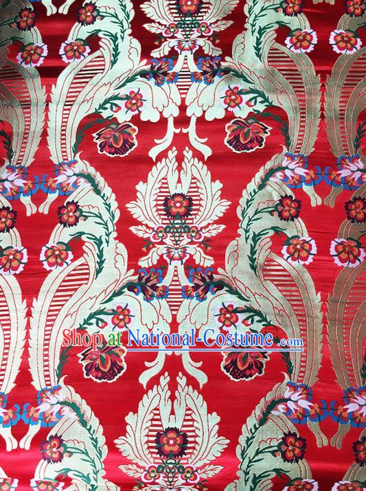 Asian Chinese Traditional Handmade Embroidery Flowers Wedding Satin Silk Fabric, Top Grade Nanjing Brocade Tang Suit Xiuhe Suit Hanfu Red Fabric Cheongsam Cloth Material