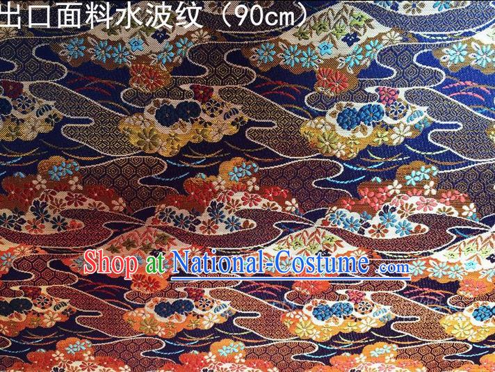 Asian Chinese Traditional Handmade Embroidery Ripple Satin Silk Fabric, Top Grade Nanjing Brocade Tang Suit Hanfu Blue Fabric Cheongsam Cloth Material