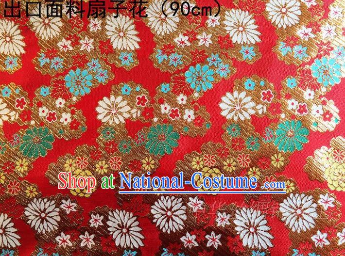 Asian Chinese Traditional Handmade Embroidery Flowers Satin Silk Fabric, Top Grade Nanjing Brocade Tang Suit Kimono Hanfu Red Fabric Cheongsam Cloth Material