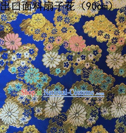 Asian Chinese Traditional Handmade Embroidery Flowers Satin Silk Fabric, Top Grade Nanjing Brocade Tang Suit Kimono Hanfu Blue Fabric Cheongsam Cloth Material