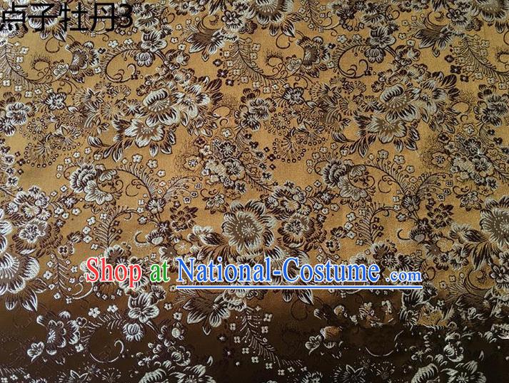 Asian Chinese Traditional Handmade Embroidery Peony Flowers Satin Silk Fabric, Top Grade Nanjing Brocade Tang Suit Hanfu Golden Fabric Cheongsam Cloth Material