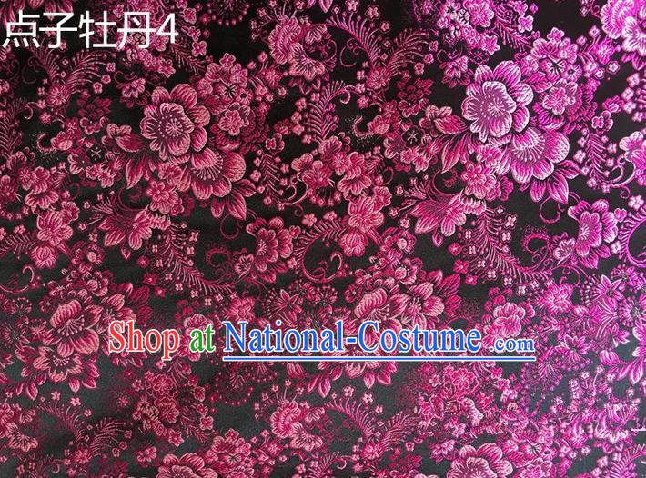 Asian Chinese Traditional Handmade Embroidery Peony Flowers Satin Silk Fabric, Top Grade Nanjing Brocade Tang Suit Hanfu Rosy Fabric Cheongsam Cloth Material