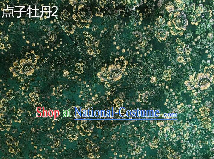 Asian Chinese Traditional Handmade Embroidery Peony Flowers Satin Silk Fabric, Top Grade Nanjing Brocade Tang Suit Hanfu Green Fabric Cheongsam Cloth Material