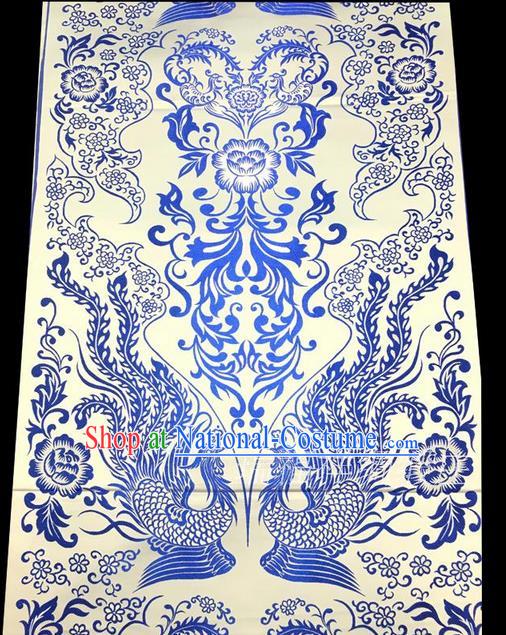 Asian Chinese Traditional Handmade Suzhou Printing Aoi Hana Phoenix Satin Silk Fabric, Top Grade Hanfu Nanjing Brocade Tang Suit Fabric Cheongsam Cloth Material