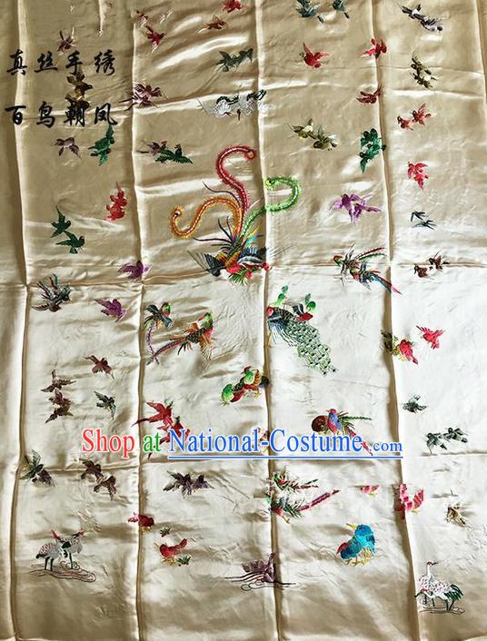 Asian Chinese Traditional Handmade Suzhou Embroidery Song of the Phoenix Satin Silk Fabric, Top Grade Quilt Cover Brocade Fabric Cloth Material