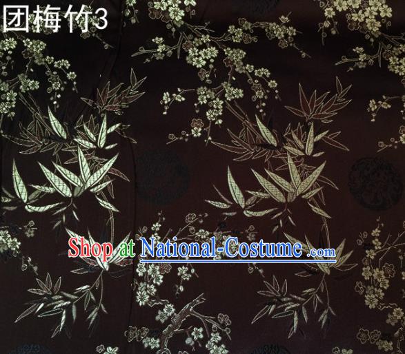 Asian Chinese Traditional Handmade Embroidery Plum and Bamboo Silk Fabric, Top Grade Nanjing Brocade Tang Suit Hanfu Black Fabric Cheongsam Cloth Material