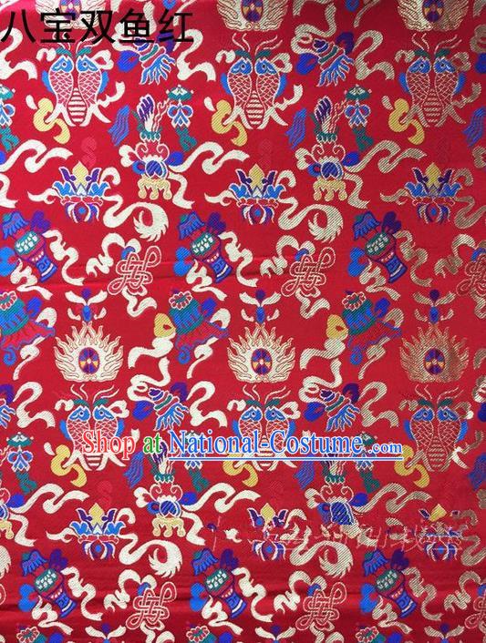 Asian Chinese Traditional Handmade Embroidery Chinese Knot Satin Silk Fabric, Top Grade Nanjing Brocade Tang Suit Hanfu Fabric Cheongsam Red Cloth Material