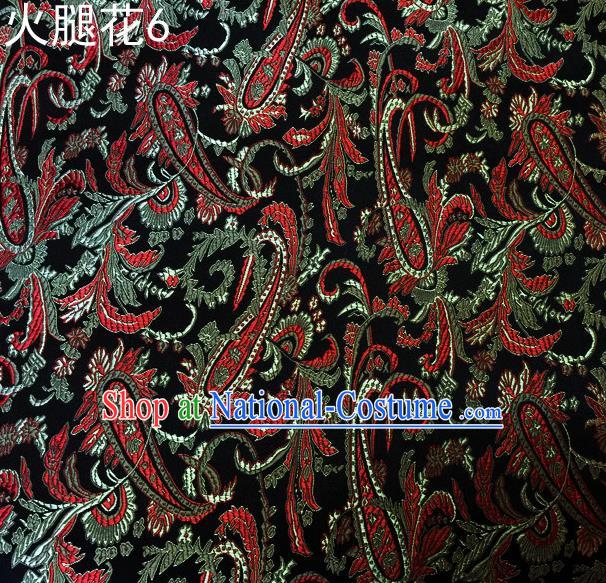 Asian Chinese Traditional Handmade Embroidery Ham Flowers Satin Wedding Silk Fabric, Top Grade Nanjing Brocade Tang Suit Hanfu Fabric Cheongsam Black Cloth Material