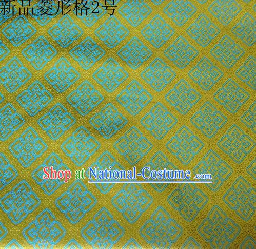 Asian Chinese Traditional Handmade Embroidery Rhombus Pattern Satin Silk Fabric, Top Grade Nanjing Brocade Tang Suit Hanfu Fabric Cheongsam Green Cloth Material