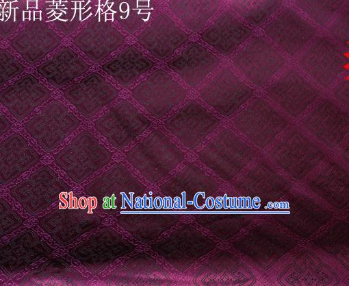 Asian Chinese Traditional Handmade Embroidery Rhombus Pattern Satin Silk Fabric, Top Grade Nanjing Brocade Tang Suit Hanfu Fabric Cheongsam Deep Purple Cloth Material