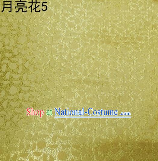 Asian Chinese Traditional Handmade Embroidery Moon Flowers Satin Silk Fabric, Top Grade Nanjing Brocade Tang Suit Hanfu Fabric Cheongsam Yellow Cloth Material