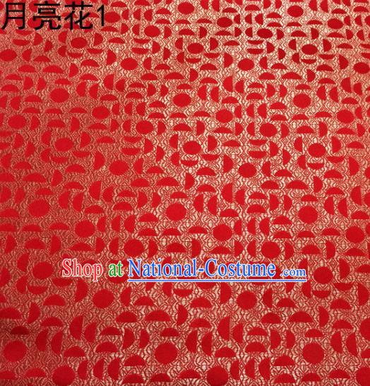 Asian Chinese Traditional Handmade Embroidery Moon Flowers Satin Silk Fabric, Top Grade Nanjing Brocade Tang Suit Hanfu Fabric Cheongsam Red Cloth Material