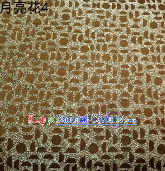 Asian Chinese Traditional Handmade Embroidery Moon Flowers Satin Silk Fabric, Top Grade Nanjing Brocade Tang Suit Hanfu Fabric Cheongsam Golden Cloth Material