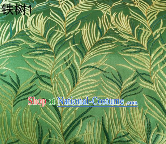 Asian Chinese Traditional Handmade Embroidery Bunga Manggar Flowers Satin Green Silk Fabric, Top Grade Nanjing Brocade Tang Suit Hanfu Fabric Cheongsam Cloth Material