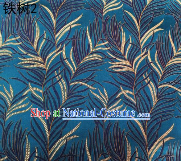 Asian Chinese Traditional Handmade Embroidery Bunga Manggar Flowers Satin Blue Silk Fabric, Top Grade Nanjing Brocade Tang Suit Hanfu Fabric Cheongsam Cloth Material