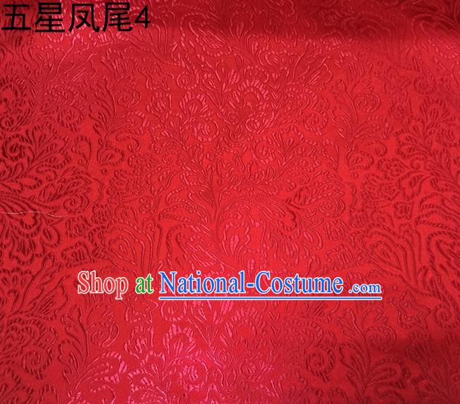 Asian Chinese Traditional Handmade Embroidery Five-star Ombre Flowers Satin Silk Fabric, Top Grade Nanjing Brocade Tang Suit Hanfu Fabric Cheongsam Red Cloth Material