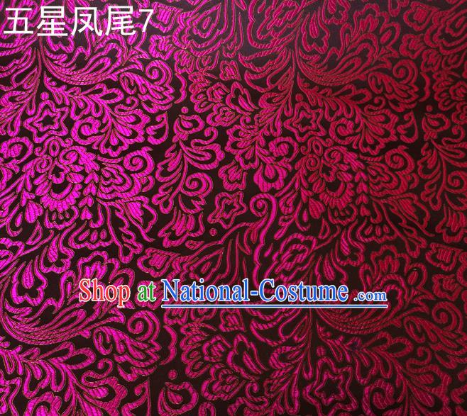 Asian Chinese Traditional Handmade Embroidery Purple Five-star Ombre Flowers Satin Silk Fabric, Top Grade Nanjing Brocade Tang Suit Hanfu Fabric Cheongsam Black Cloth Material