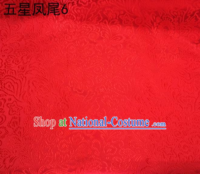 Asian Chinese Traditional Handmade Embroidery Red Five-star Ombre Flowers Satin Silk Fabric, Top Grade Nanjing Brocade Tang Suit Hanfu Fabric Cheongsam Cloth Material