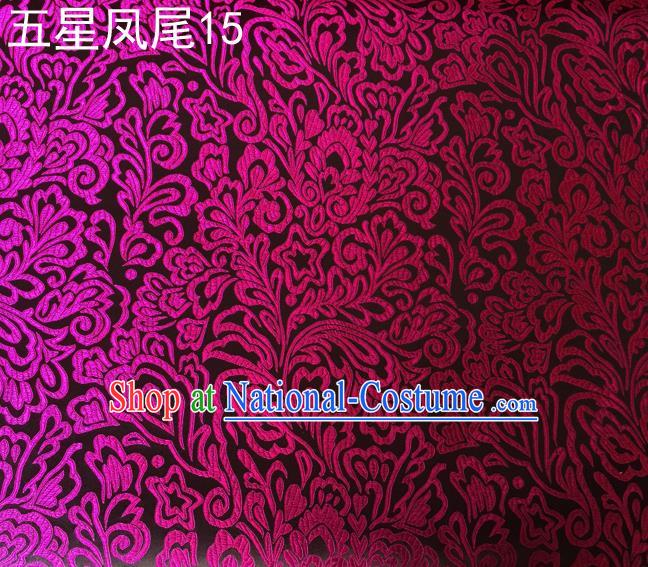 Asian Chinese Traditional Handmade Embroidery Rosy Five-star Ombre Flowers Satin Black Silk Fabric, Top Grade Nanjing Brocade Tang Suit Hanfu Fabric Cheongsam Cloth Material