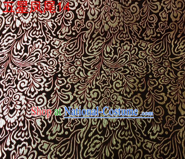 Asian Chinese Traditional Handmade Embroidery Five-star Ombre Flowers Satin Brown Silk Fabric, Top Grade Nanjing Brocade Tang Suit Hanfu Fabric Cheongsam Cloth Material