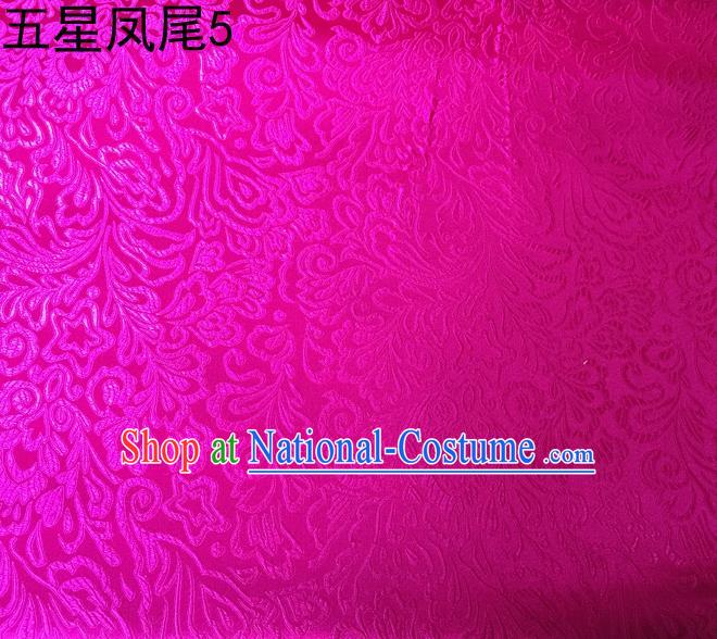 Asian Chinese Traditional Handmade Embroidery Five-star Ombre Flowers Satin Rosy Silk Fabric, Top Grade Nanjing Brocade Tang Suit Hanfu Fabric Cheongsam Cloth Material