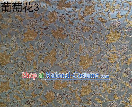 Traditional Asian Chinese Handmade Embroidery Grape Vine Satin Grey Silk Fabric, Top Grade Nanjing Brocade Tang Suit Hanfu Clothing Fabric Cheongsam Cloth Material