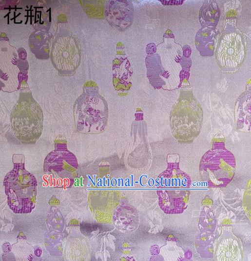 Traditional Asian Chinese Handmade Embroidery Vase Satin Pink Silk Fabric, Top Grade Nanjing Brocade Tang Suit Hanfu Clothing Fabric Cheongsam Cloth Material