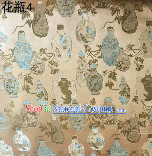 Traditional Asian Chinese Handmade Embroidery Vase Satin Golden Silk Fabric, Top Grade Nanjing Brocade Tang Suit Hanfu Clothing Fabric Cheongsam Cloth Material