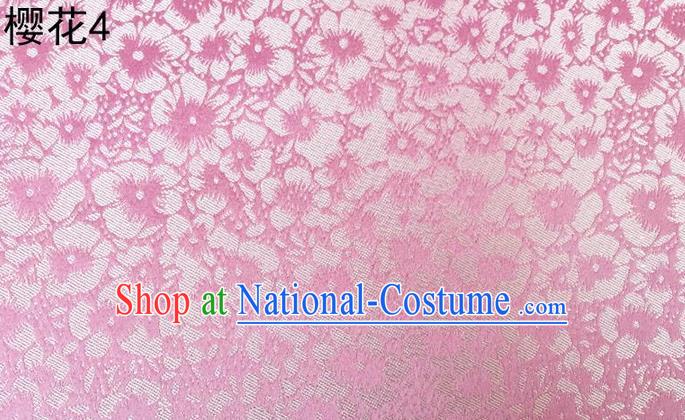 Traditional Asian Chinese Handmade Embroidery Oriental Cherry Satin Pink Silk Fabric, Top Grade Nanjing Brocade Tang Suit Hanfu Clothing Fabric Cheongsam Cloth Material