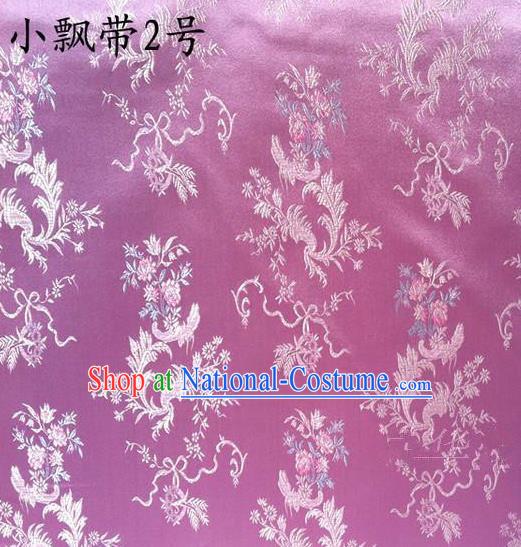 Traditional Asian Chinese Handmade Embroidery Flowers Ribbons Satin Purple Silk Fabric, Top Grade Nanjing Brocade Tang Suit Hanfu Clothing Fabric Cheongsam Cloth Material