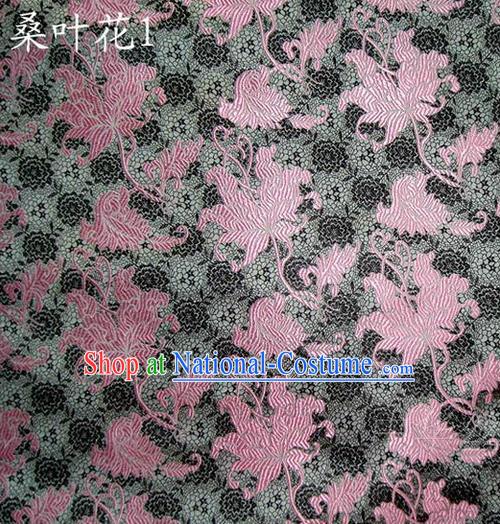 Traditional Asian Chinese Handmade Embroidery Mulberry Leaf Flowers Satin Grey Silk Fabric, Top Grade Nanjing Brocade Tang Suit Hanfu Clothing Fabric Cheongsam Cloth Material