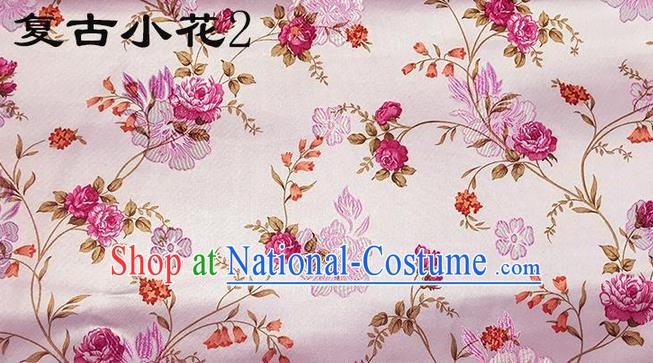 Traditional Asian Chinese Handmade Embroidery Little Rose Flowers Satin Pink Silk Fabric, Top Grade Nanjing Brocade Tang Suit Hanfu Clothing Fabric Cheongsam Cloth Material