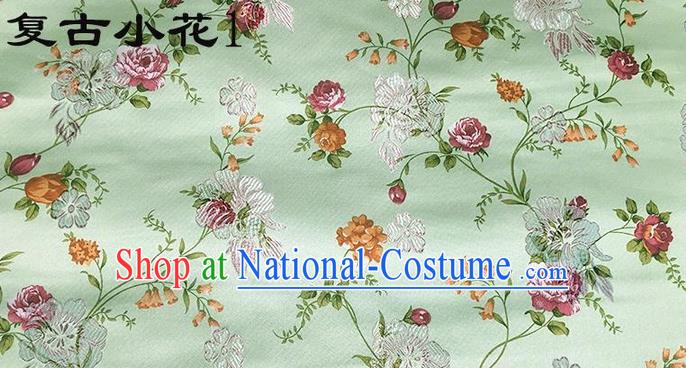 Traditional Asian Chinese Handmade Embroidery Little Rose Flowers Satin Green Silk Fabric, Top Grade Nanjing Brocade Tang Suit Hanfu Clothing Fabric Cheongsam Cloth Material