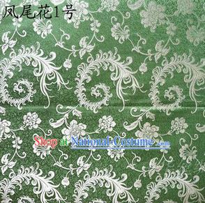 Traditional Asian Chinese Handmade Embroidery Ombre Peony Flowers Satin Green Silk Fabric, Top Grade Nanjing Brocade Tang Suit Hanfu Clothing Fabric Cheongsam Cloth Material