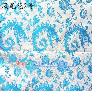 Traditional Asian Chinese Handmade Embroidery Ombre Peony Flowers Satin Blue Silk Fabric, Top Grade Nanjing Brocade Tang Suit Hanfu Clothing Fabric Cheongsam Cloth Material