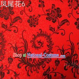 Traditional Asian Chinese Handmade Embroidery Black Ombre Peony Flowers Satin Red Silk Fabric, Top Grade Nanjing Brocade Tang Suit Hanfu Clothing Fabric Cheongsam Cloth Material