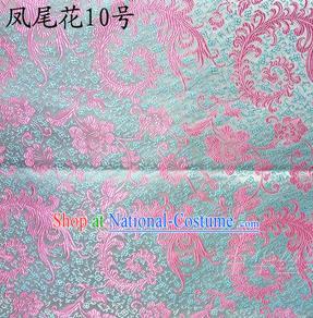 Traditional Asian Chinese Handmade Embroidery Pink Ombre Peony Flowers Satin Blue Silk Fabric, Top Grade Nanjing Brocade Tang Suit Hanfu Clothing Fabric Cheongsam Cloth Material