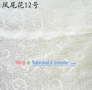 Traditional Asian Chinese Handmade Embroidery Ombre Peony Flowers Satin White Silk Fabric, Top Grade Nanjing Brocade Tang Suit Hanfu Clothing Fabric Cheongsam Cloth Material