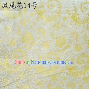 Traditional Asian Chinese Handmade Embroidery Ombre Peony Flowers Satin Yellow Silk Fabric, Top Grade Nanjing Brocade Tang Suit Hanfu Clothing Fabric Cheongsam Cloth Material