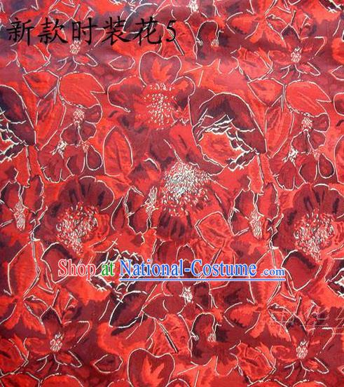 Traditional Asian Chinese Handmade Printing Flowers Satin Red Silk Fabric, Top Grade Nanjing Brocade Tang Suit Hanfu Clothing Fabric Cheongsam Cloth Material