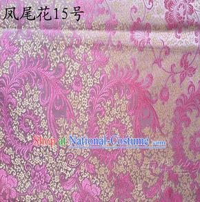 Traditional Asian Chinese Handmade Embroidery Ombre Peony Flowers Satin Pink Silk Fabric, Top Grade Nanjing Brocade Tang Suit Hanfu Clothing Fabric Cheongsam Cloth Material