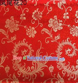 Traditional Asian Chinese Handmade Embroidery Golden Ombre Peony Flowers Satin Red Silk Fabric, Top Grade Nanjing Brocade Tang Suit Hanfu Clothing Fabric Cheongsam Cloth Material