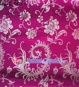 Traditional Asian Chinese Handmade Embroidery Golden Ombre Peony Flowers Satin Purple Silk Fabric, Top Grade Nanjing Brocade Tang Suit Hanfu Clothing Fabric Cheongsam Cloth Material