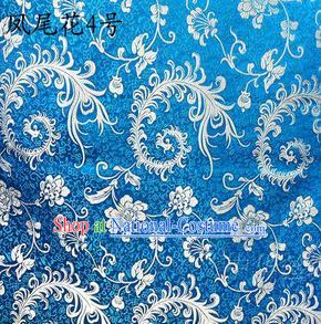 Traditional Asian Chinese Handmade Embroidery Ombre Peony Flowers Satin Blue Silk Fabric, Top Grade Nanjing Brocade Tang Suit Hanfu Clothing Fabric Cheongsam Cloth Material