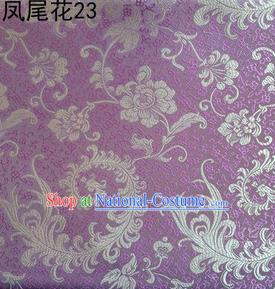 Traditional Asian Chinese Handmade Embroidery Golden Ombre Peony Flowers Satin Lilac Silk Fabric, Top Grade Nanjing Brocade Tang Suit Hanfu Clothing Fabric Cheongsam Cloth Material