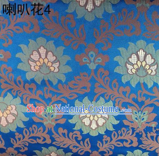 Traditional Asian Chinese Handmade Embroidery Petunia Flowers Satin Blue Silk Fabric, Top Grade Nanjing Brocade Tang Suit Hanfu Clothing Fabric Cheongsam Cloth Material