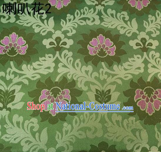 Traditional Asian Chinese Handmade Embroidery Petunia Flowers Satin Green Silk Fabric, Top Grade Nanjing Brocade Tang Suit Hanfu Clothing Fabric Cheongsam Cloth Material